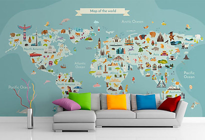 Fototapeta Mapa sveta so symbolmi štátov